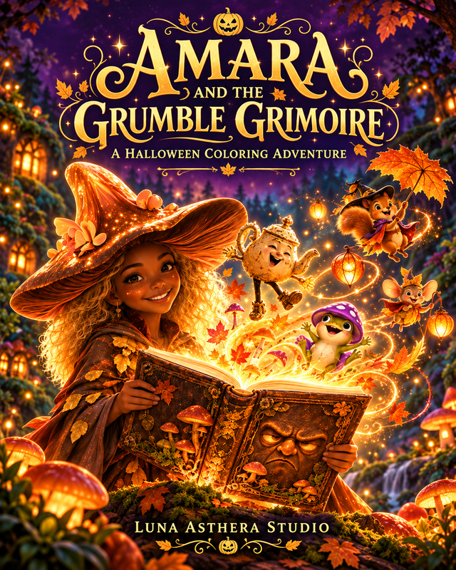 Amara and the Grumble Grimoire: A Halloween Coloring Adventure cover
